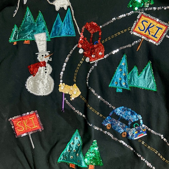 Kris Michele • Large • Black • Sequins • Embroidery • Ski/Mountains • Sweater - Picture 7 of 12